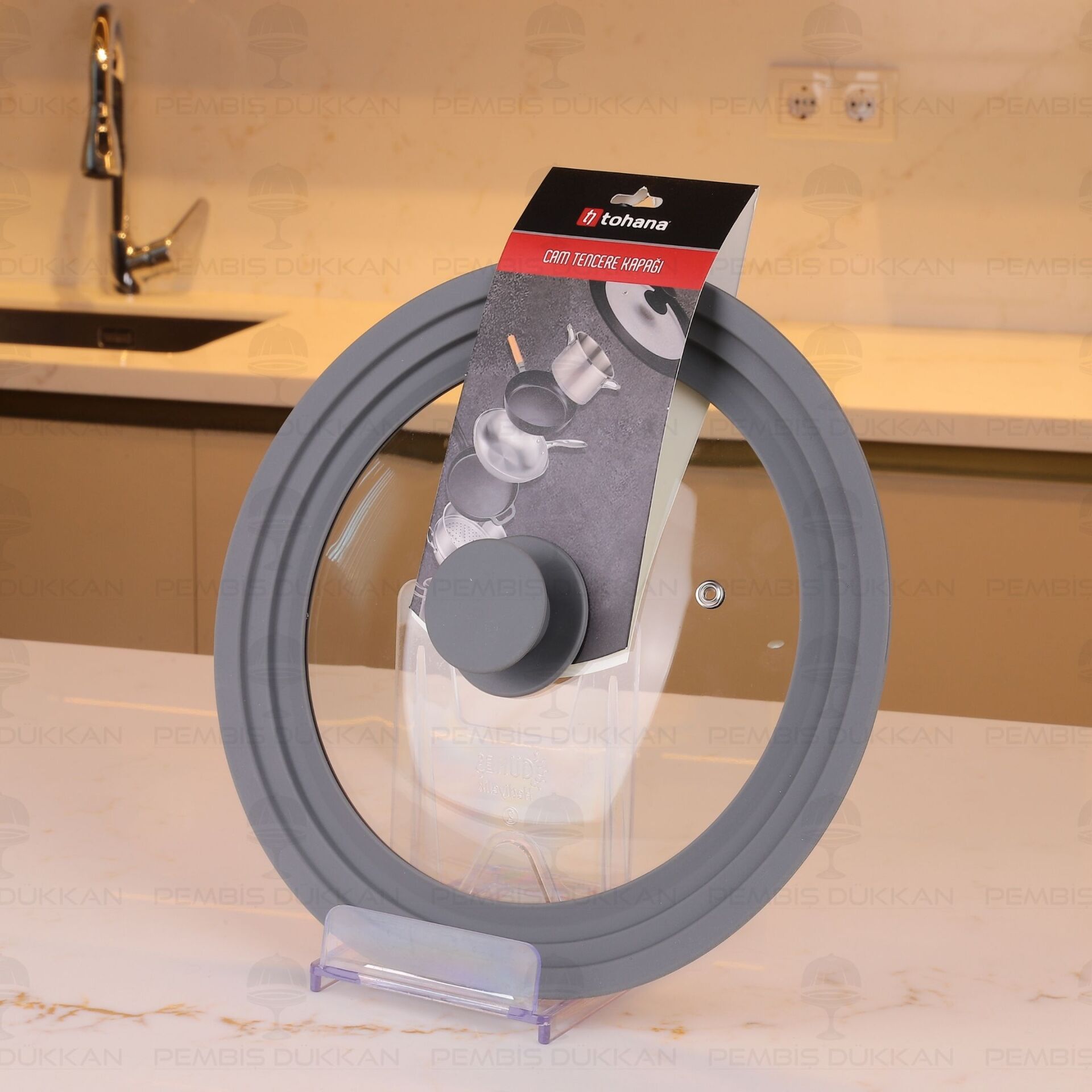 22-24-26 Cm Silikon Kademeli Cam Kapak Orta (77504)