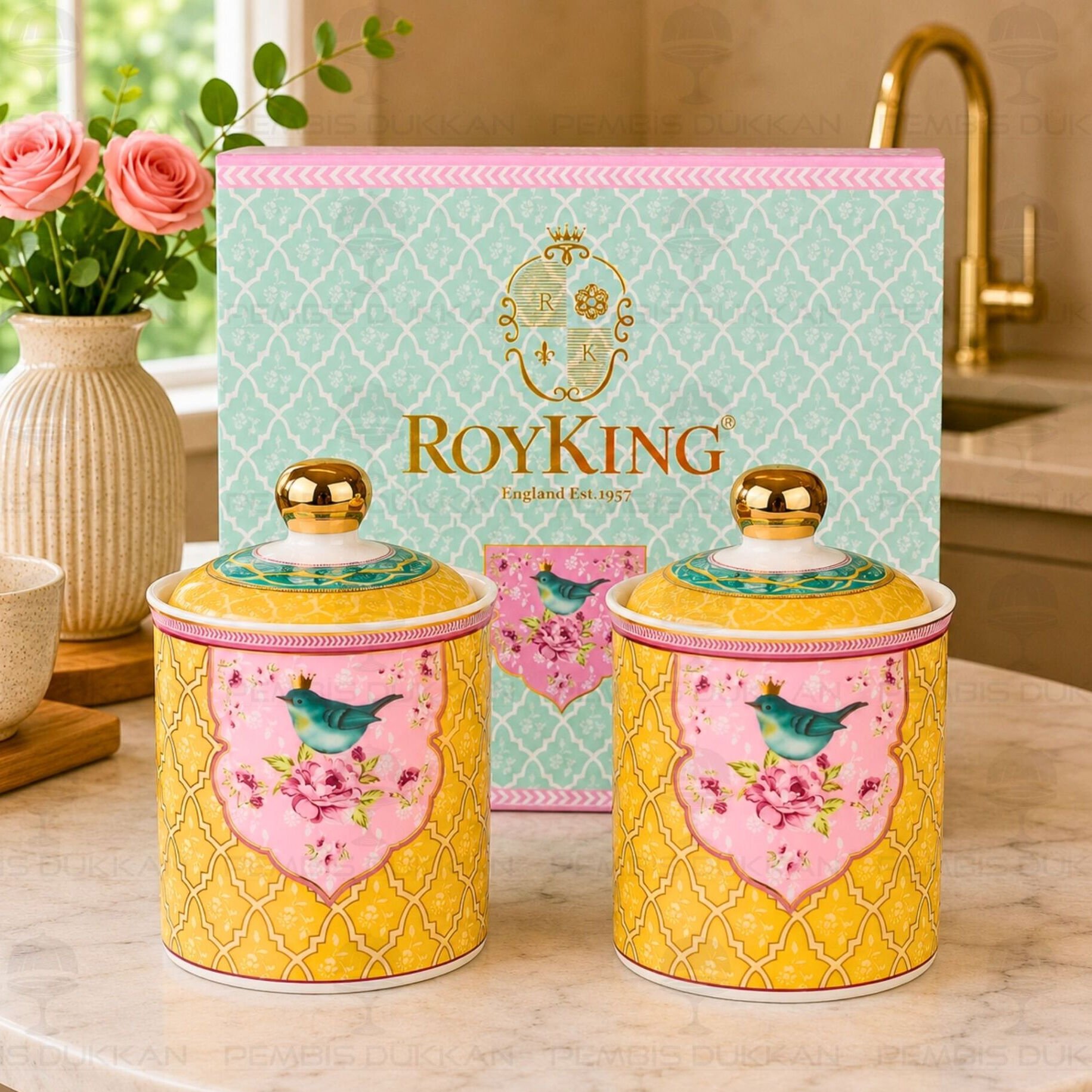 Qush 2li Sarı Renk Büyük Boy Kavanoz 094