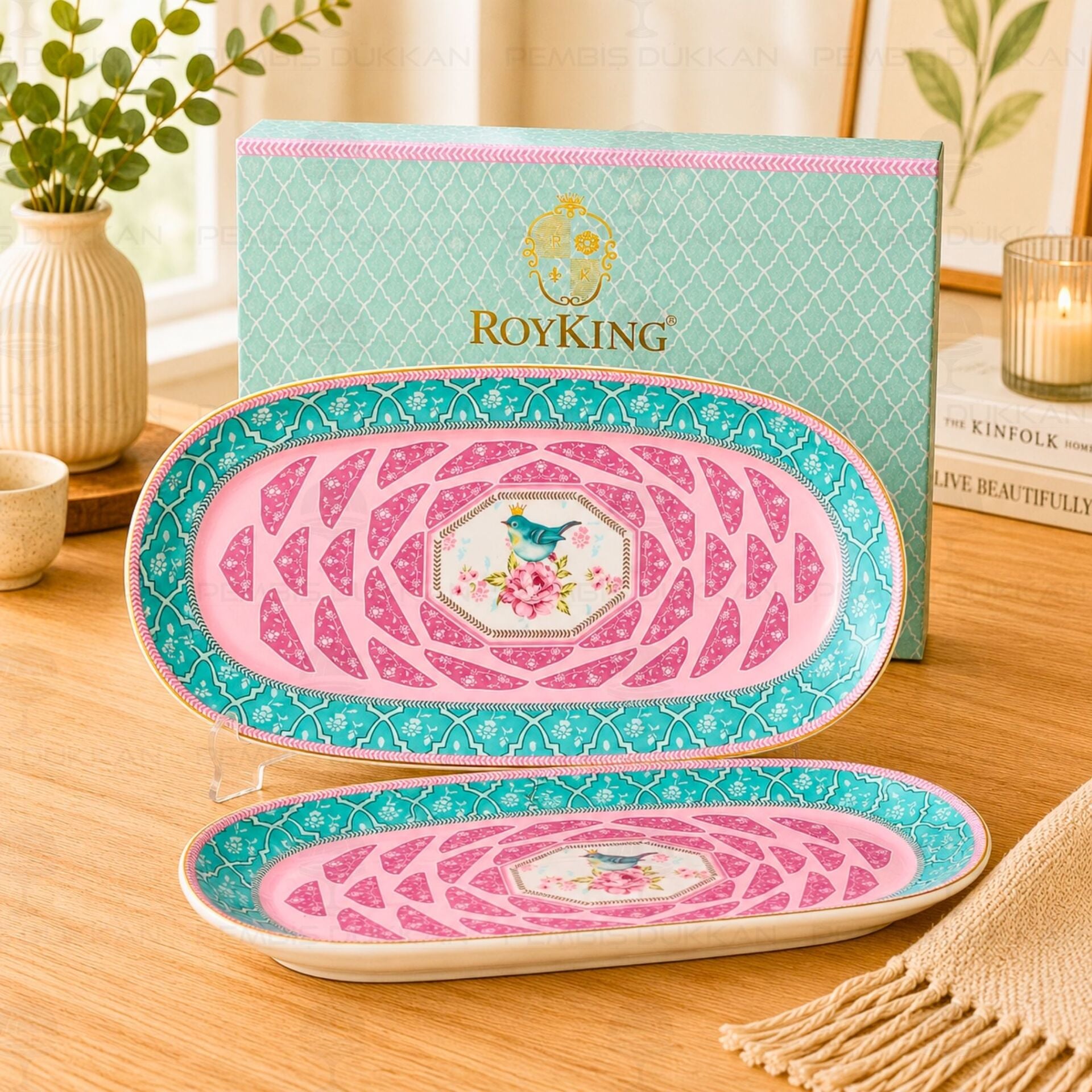 Qush 2li Kayık Set Turkuaz Pembe