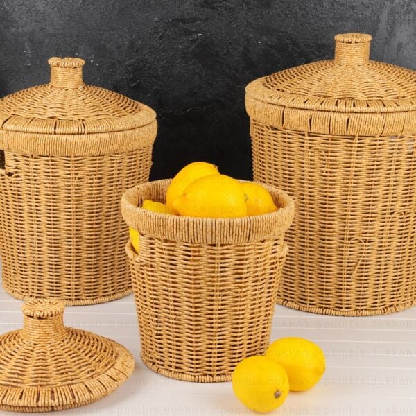 3lü Rattan, Yuvarlak Patates - Soğan - Sarımsak Sepeti