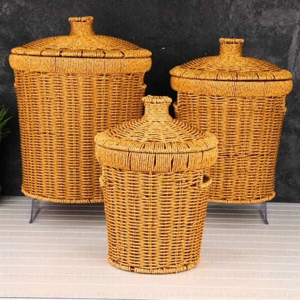 3lü Rattan, Yuvarlak Patates - Soğan - Sarımsak Sepeti