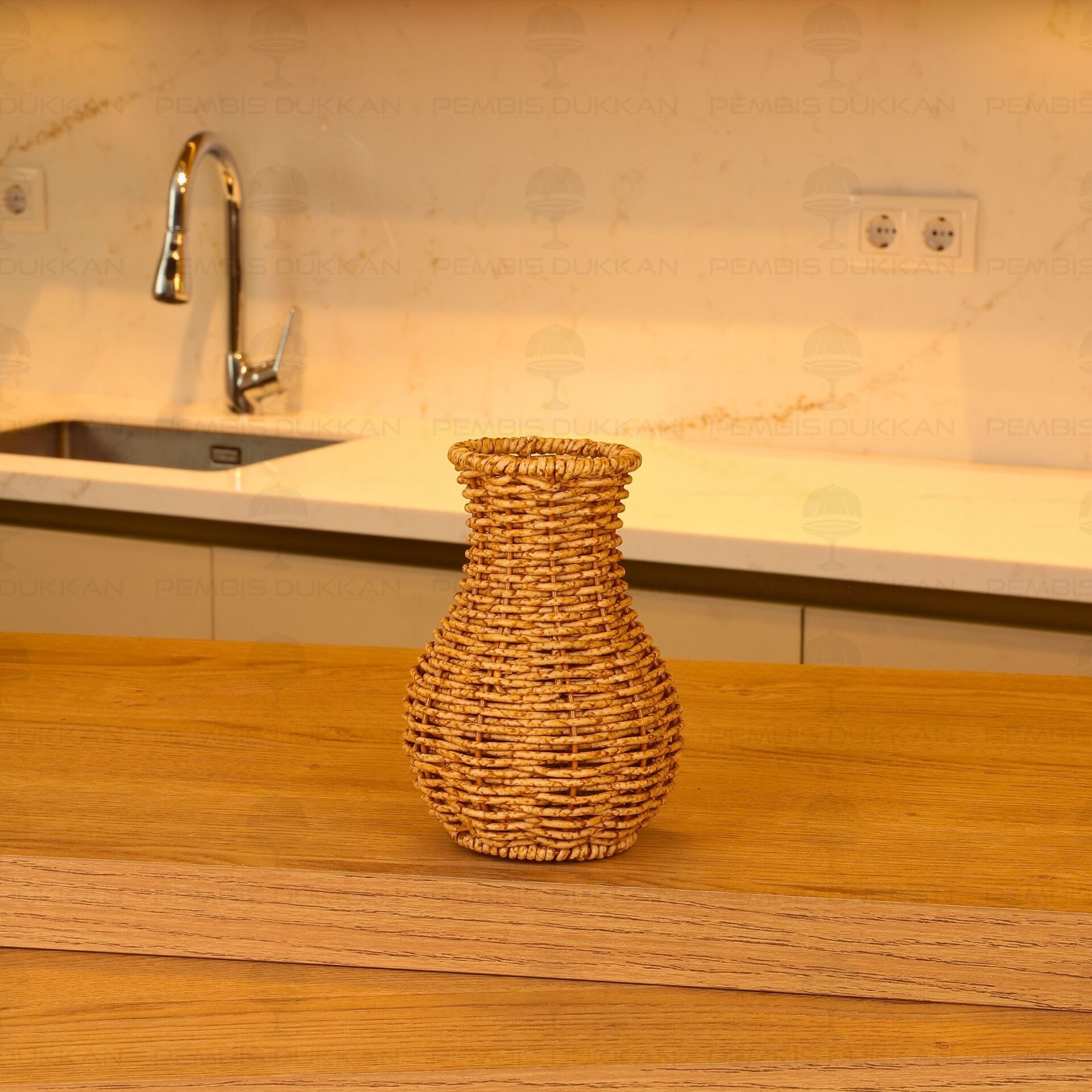 Dekoratif Rattan Örgü Mini Vazo (1731)