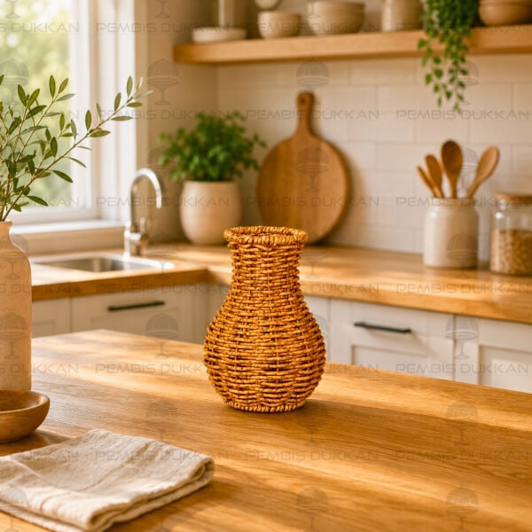 Dekoratif Rattan Örgü Mini Vazo (1731)