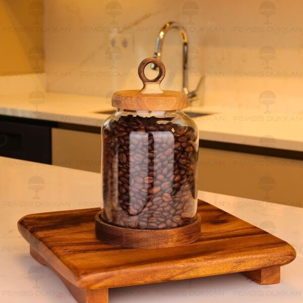 Lily 1100ml Verniksiz Akasya Kapaklı Kavanoz (Bor 010)