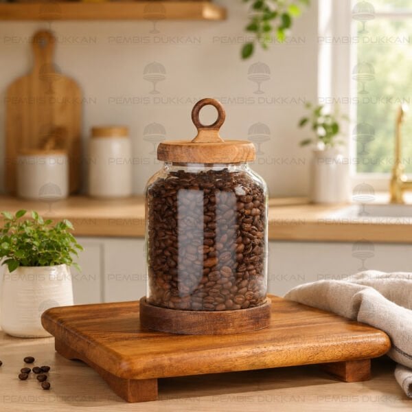 Lily 1100ml Verniksiz Akasya Kapaklı Kavanoz (Bor 010)
