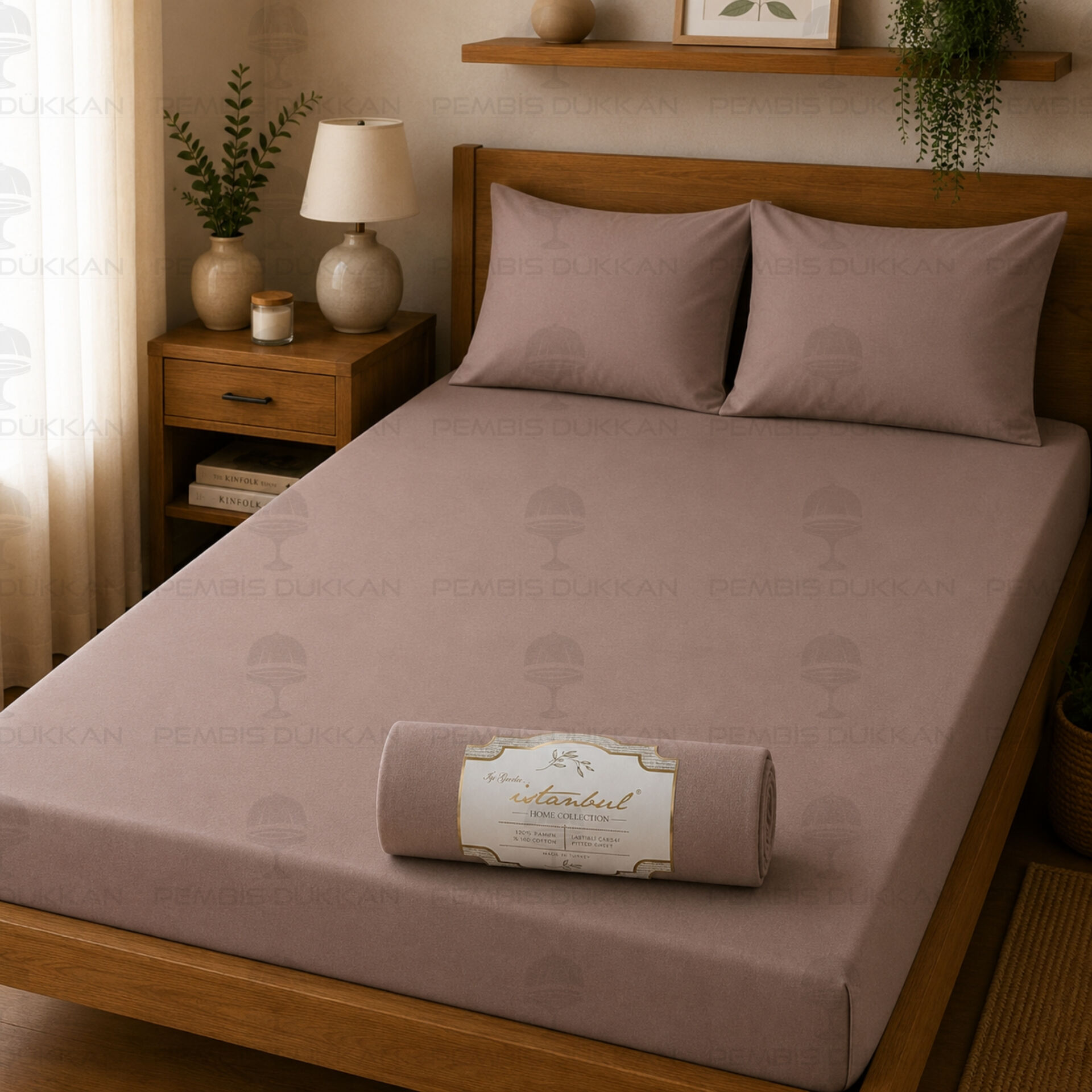 Ranforce Fitted Lastikli Çarşaf Set 200x200 Cm - Açık Kahve