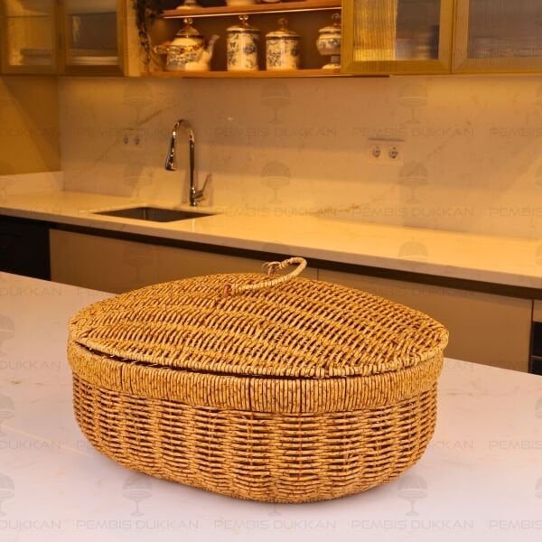 3'lü Oval Kapaklı Rattan Sepet 209