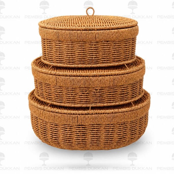 3'lü Oval Kapaklı Rattan Sepet 209