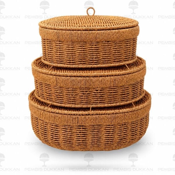 3lü Oval Kapaklı Rattan Sepet 209