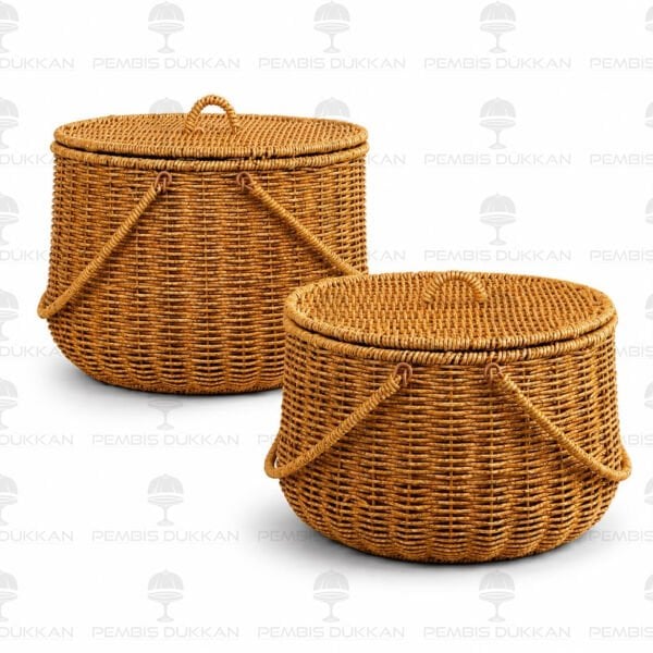 2'li Rattan Yuvarlak Kulplu Patates Soğan Sepeti 697