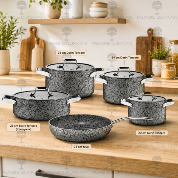 Brioni Stone-Age Gri 9 Parça Tencere Seti