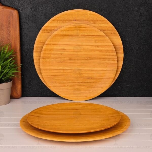 1 Adet Bambu Yuvarlak 30cm Yemek & 5 Çayı Servis (7b219)