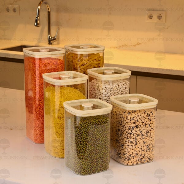 6lı Krem Santa Erzak Kavanoz Set (HJ202-HJ205-HJ207)