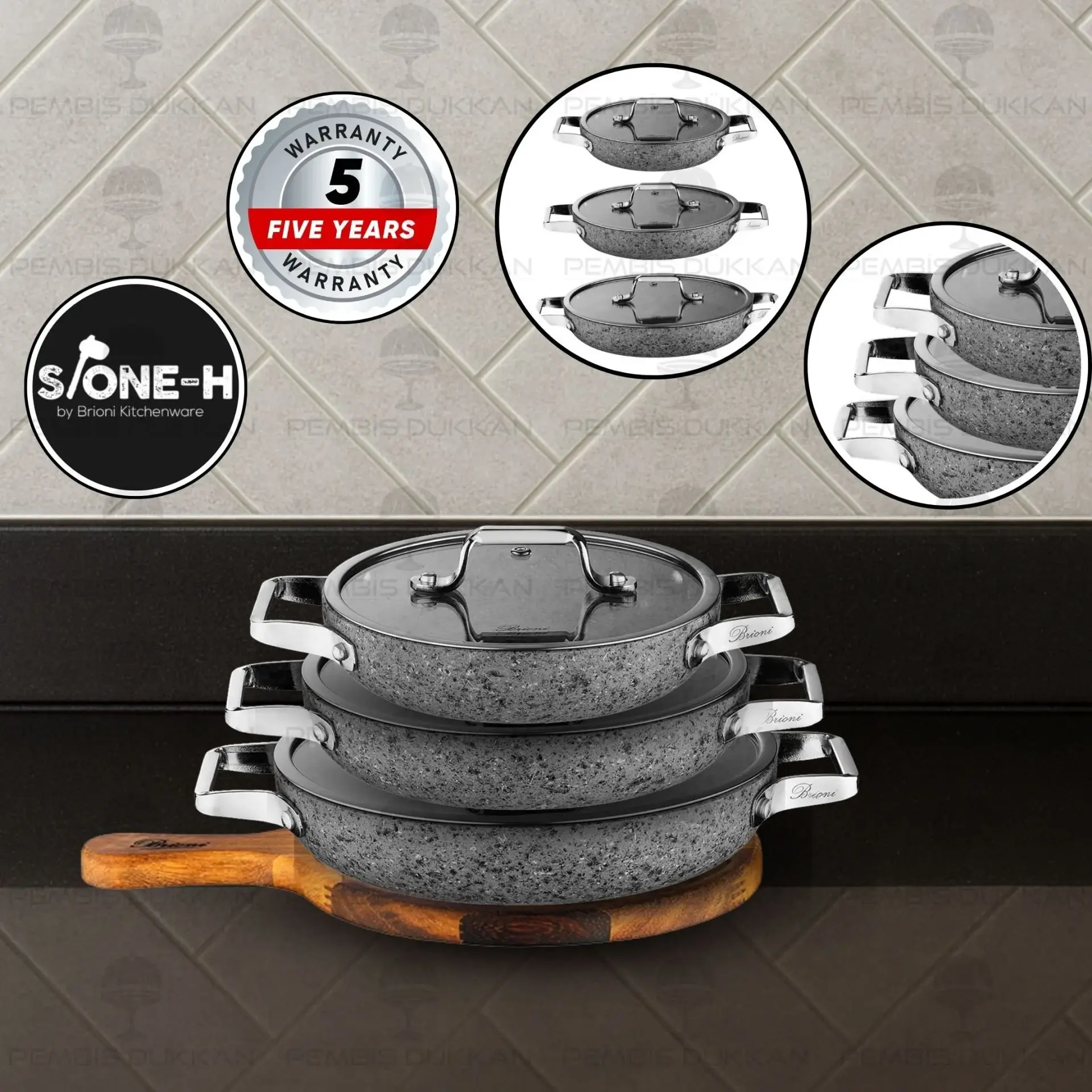 Brioni Stone-Age 3lü Kapaklı Sahan Set