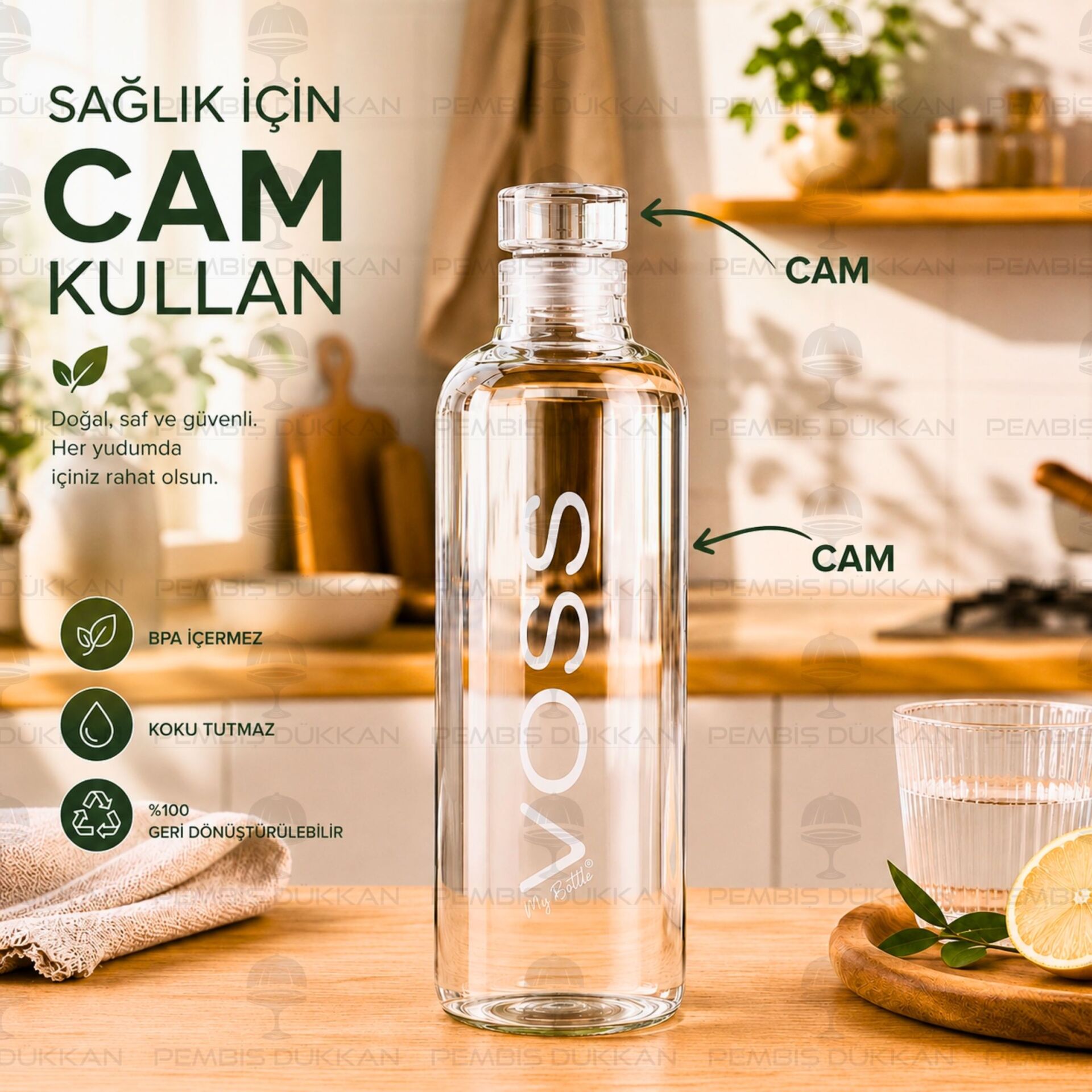1 Adet Luna 1 Litre Cam Şişe