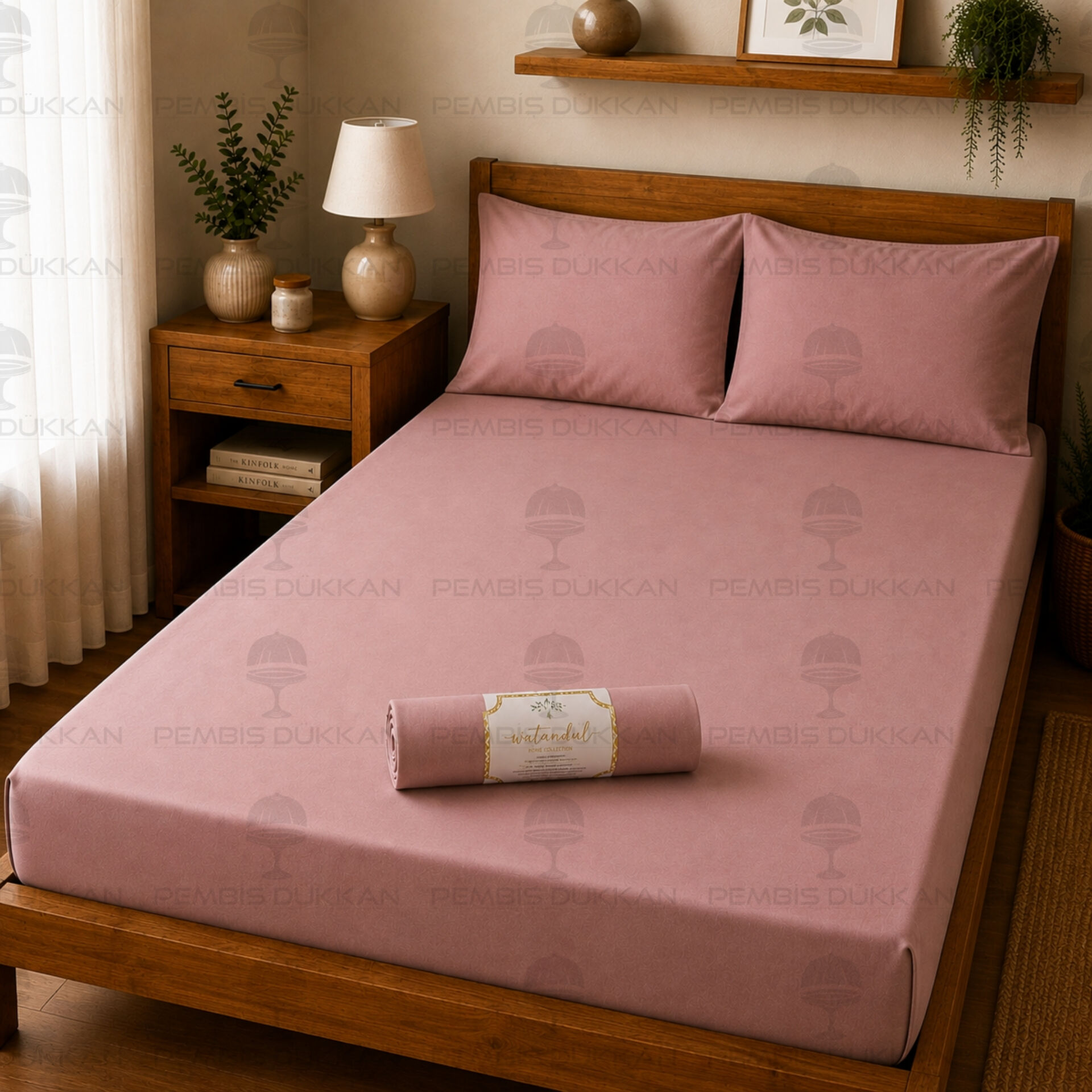 Ranforce Fitted Lastikli Çarşaf Set 200x200 Cm - Gül Kurusu