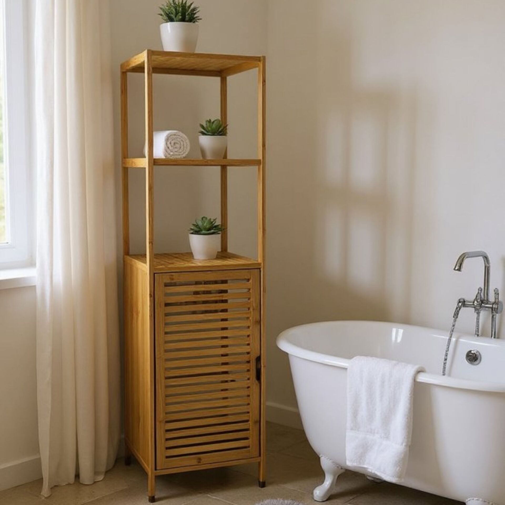 Bambu Üstü 2 Raflı, Çok Amaçlı Bohem Dolap (5049)