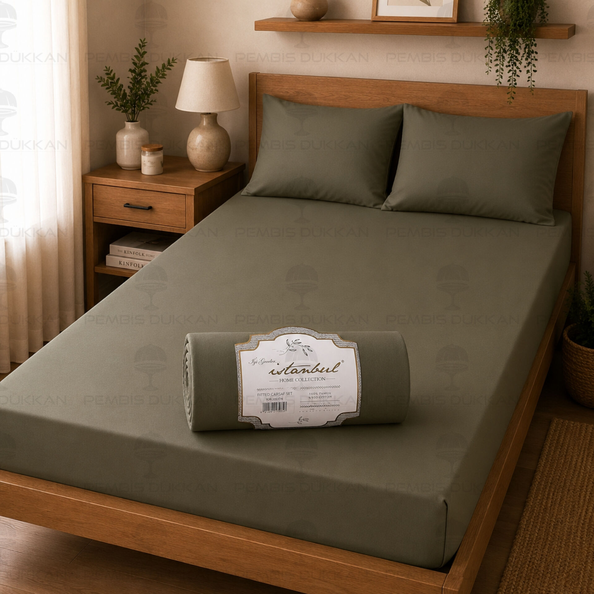 Ranforce Fitted Lastikli Çarşaf Set 160x200 Cm - Haki