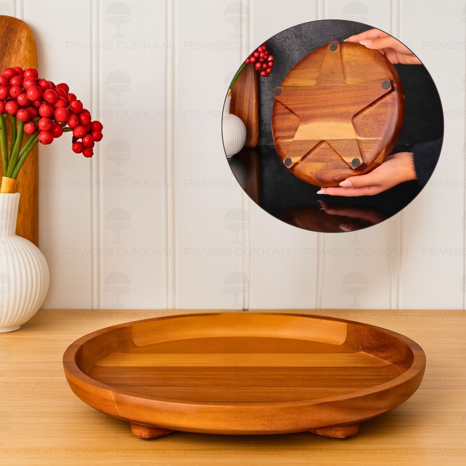 Akasya 28cm Ayaklı Yuvarlak Büyük Servis & Sunum Stand (7b203)