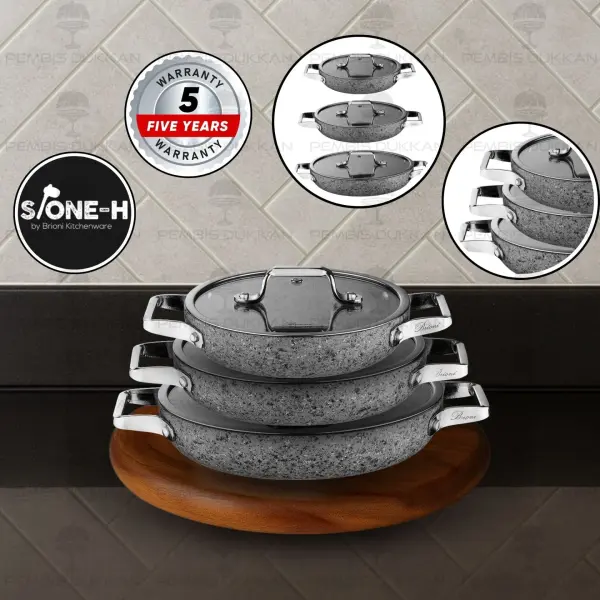 Brioni Stone-Age Gri 3lü Sahan Set 20-22-24 Cm
