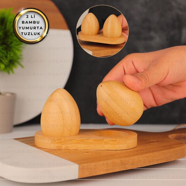 2li Bambu Standlı Yumurta Tuzluk & Biberlik (7b21)