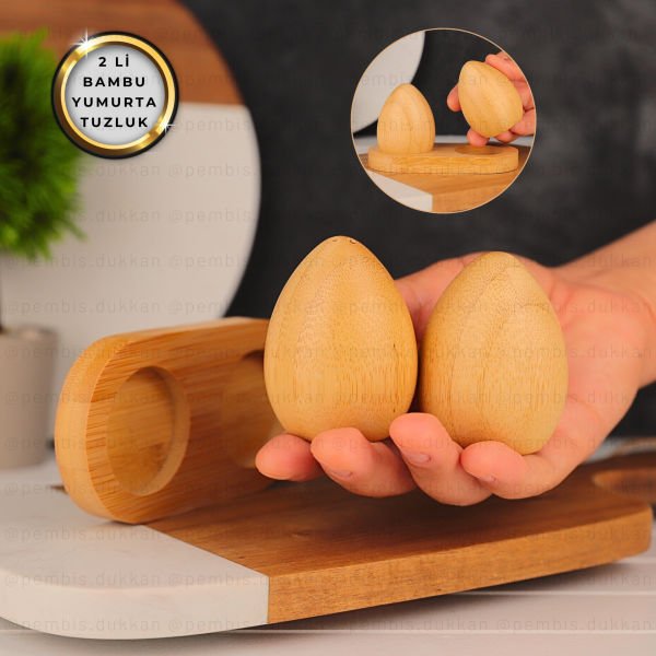 2li Bambu Standlı Yumurta Tuzluk & Biberlik (7b21)