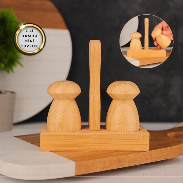 2li Bambu Standlı Mini Tuzluk & Biberlik (7b20)