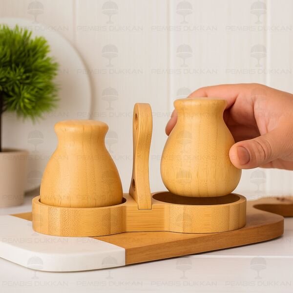 2li Bambu Standlı, Minnak Tuzluk & Biberlik (7b08)