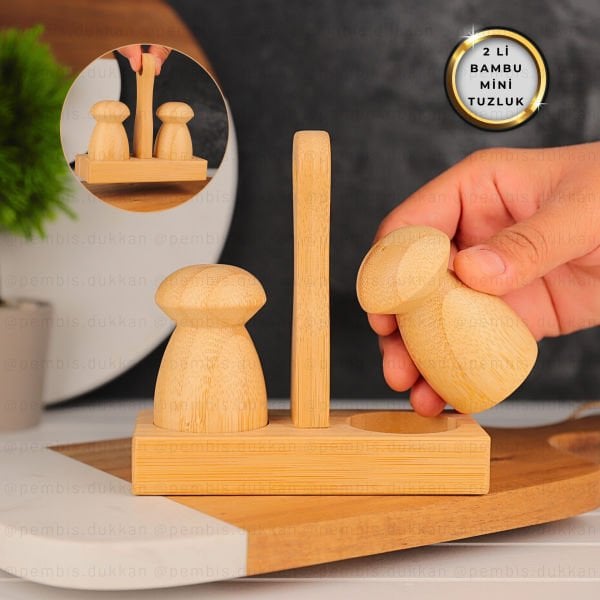 2li Bambu Standlı Mini Tuzluk & Biberlik (7b20)