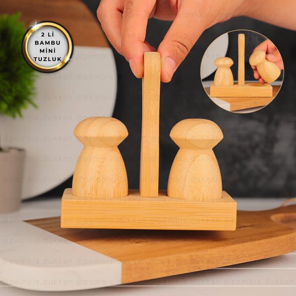 2li Bambu Standlı Mini Tuzluk & Biberlik (7b20)