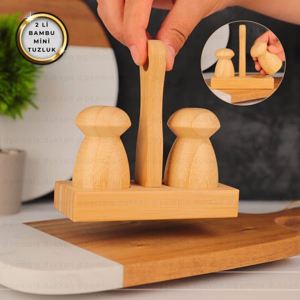 2li Bambu Standlı Mini Tuzluk & Biberlik (7b20)