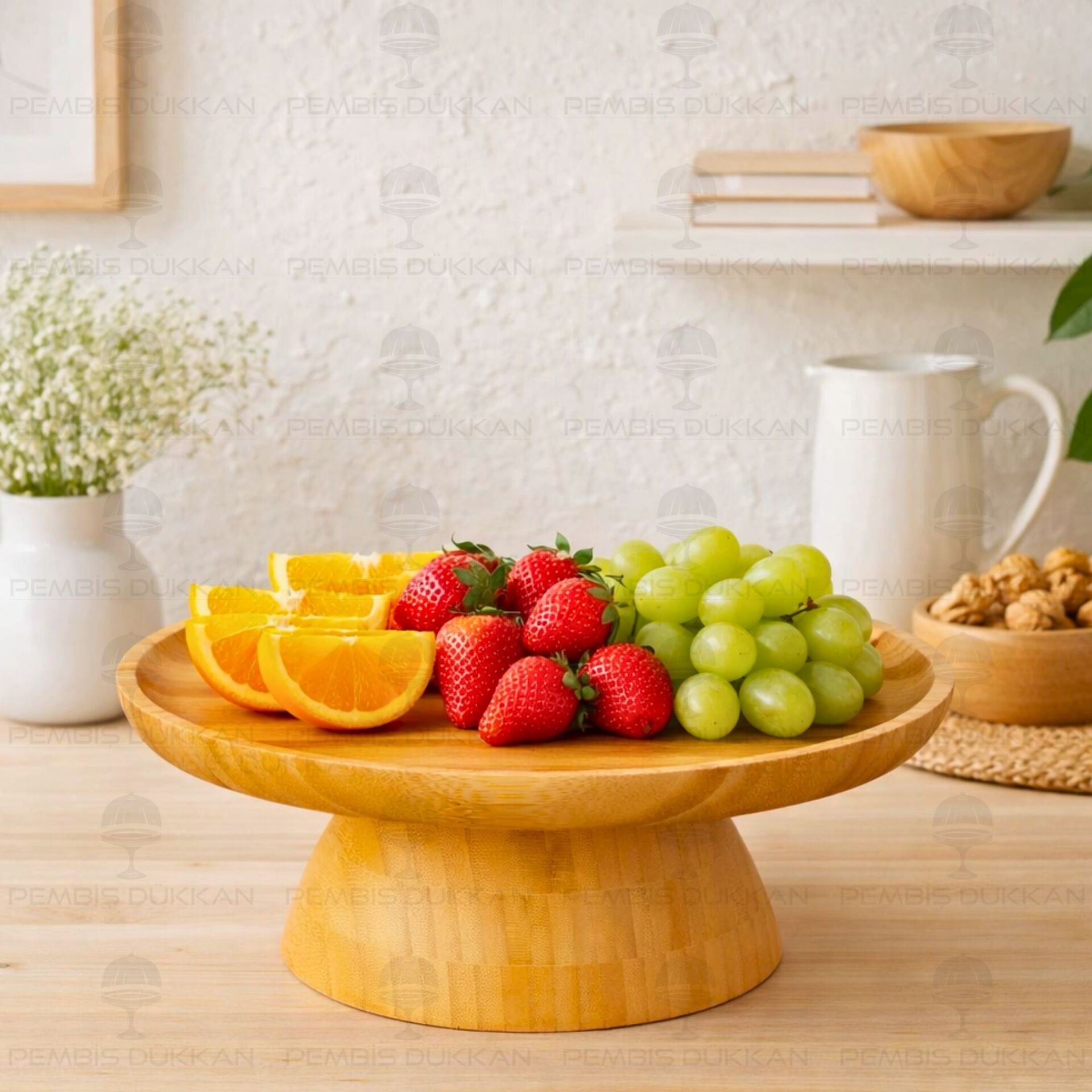 Bambu 28cm Çift Taraflı, Ayaklı Sunum & Kek, Pasta Standı (7b141)