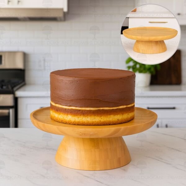 Bambu 28cm Çift Taraflı, Ayaklı Sunum & Kek, Pasta Standı (7b141)