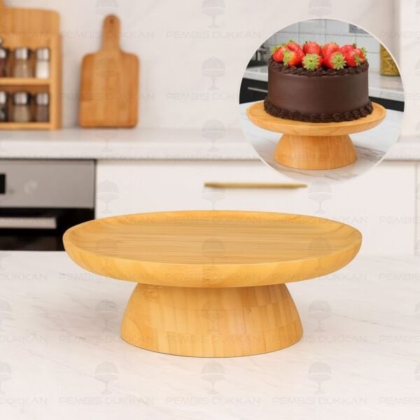 Bambu 28cm Çift Taraflı, Ayaklı Sunum & Kek, Pasta Standı (7b141)