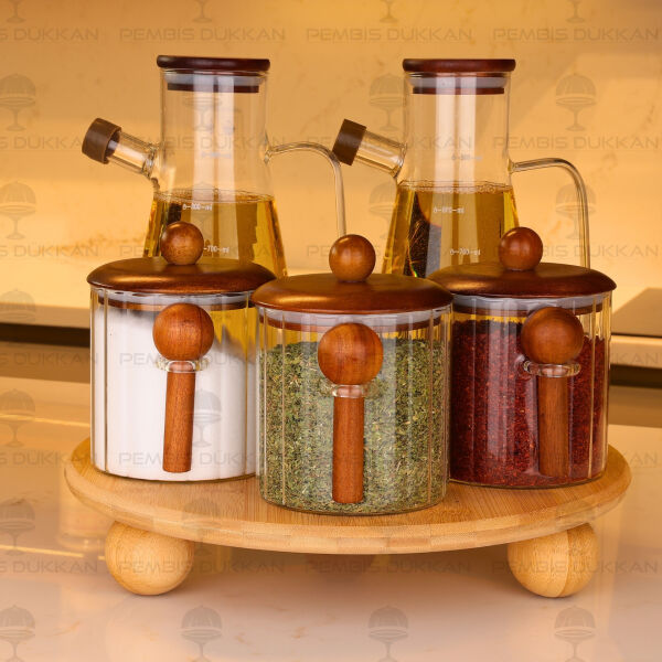 5li Bambu Standlı Serenit Ocak Yanı Yağdanlık Kombin Set 40