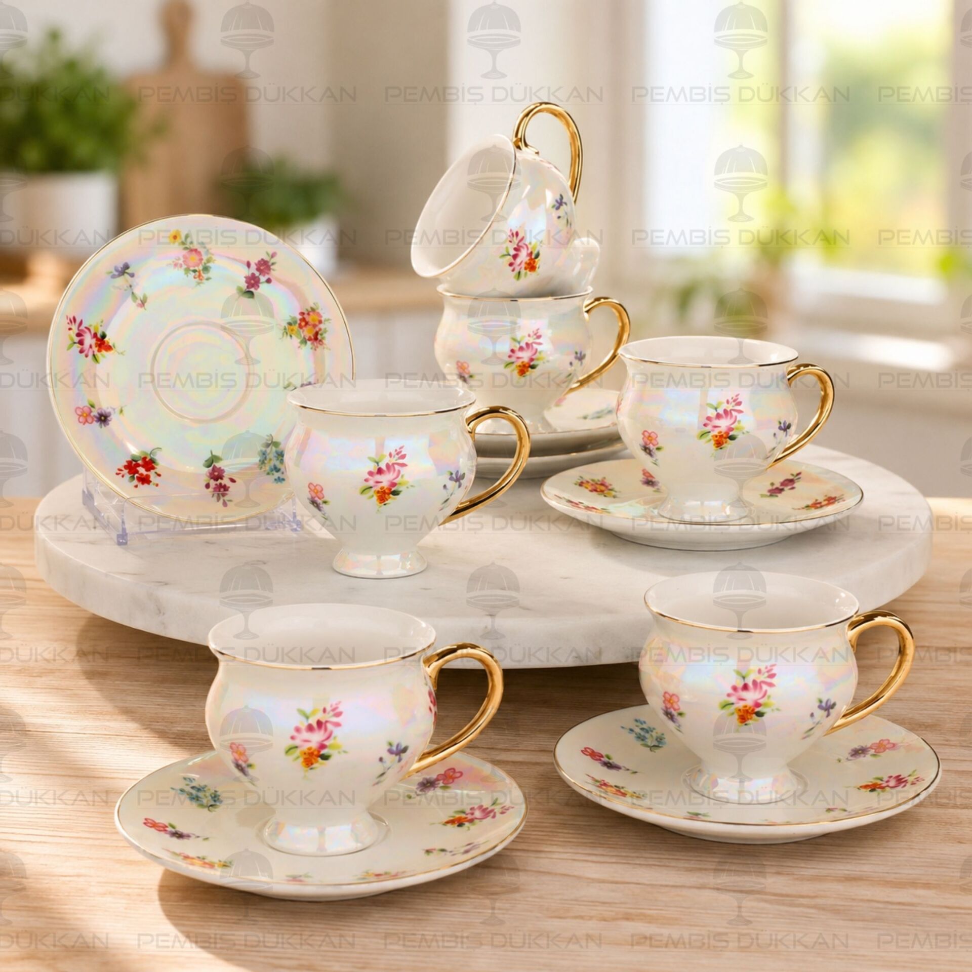 Çiçek Lüster 6 Kişilik Kahve Fincan Takımı