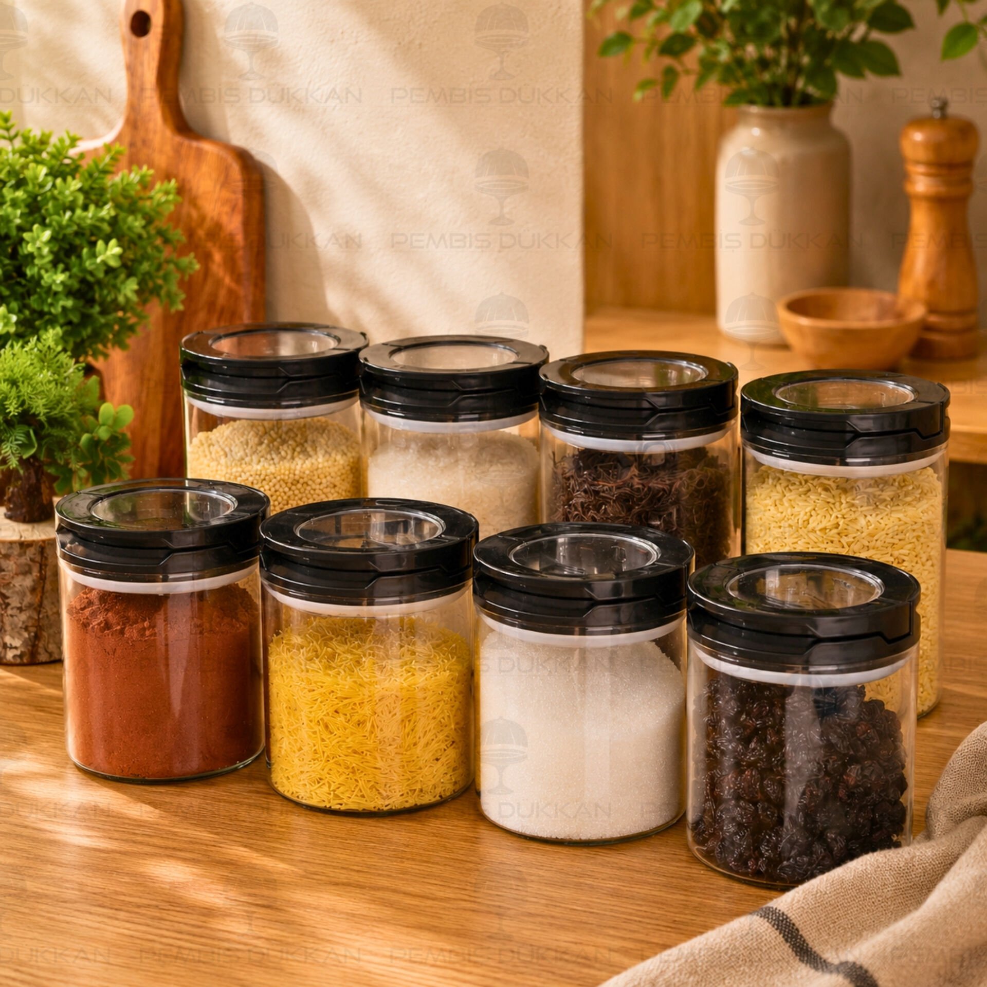8li Siyah Tesora, Erzak Kavanoz Seti (850ml-1300ml)