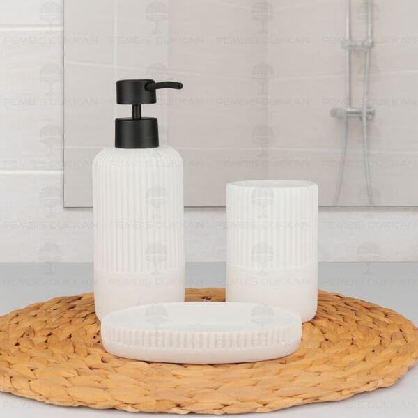 3lü Beyaz Polyresin, Banyo Sabunluk Set (56792)