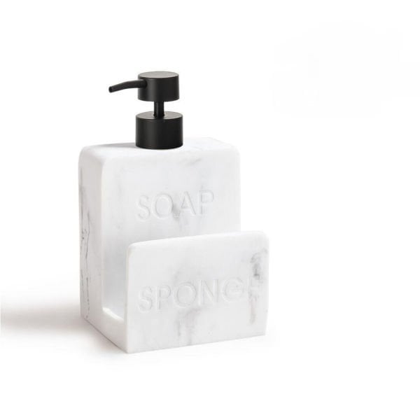 Beyaz Sponge Mermer Desenli, Süngerlik Hazneli Polyresin Sıvı Sabunluk (56795)