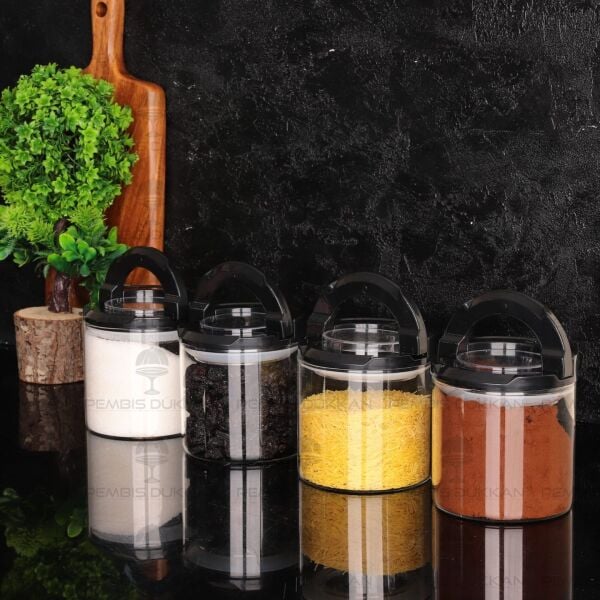 4lü Siyah Tesora, 850ml Erzak Kavanoz Seti