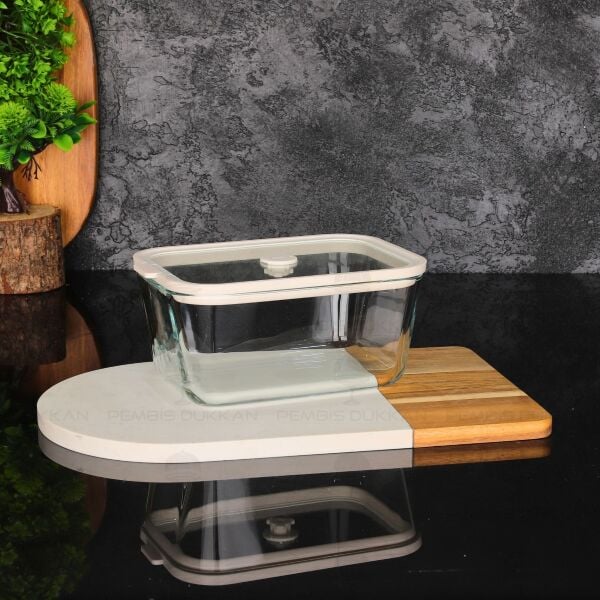 Krem 1380ml Silikon Vakumlu Cam Saklama Kabı (3H03W)