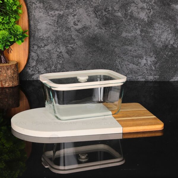Krem 1380ml Silikon Vakumlu Cam Saklama Kabı (3H03W)