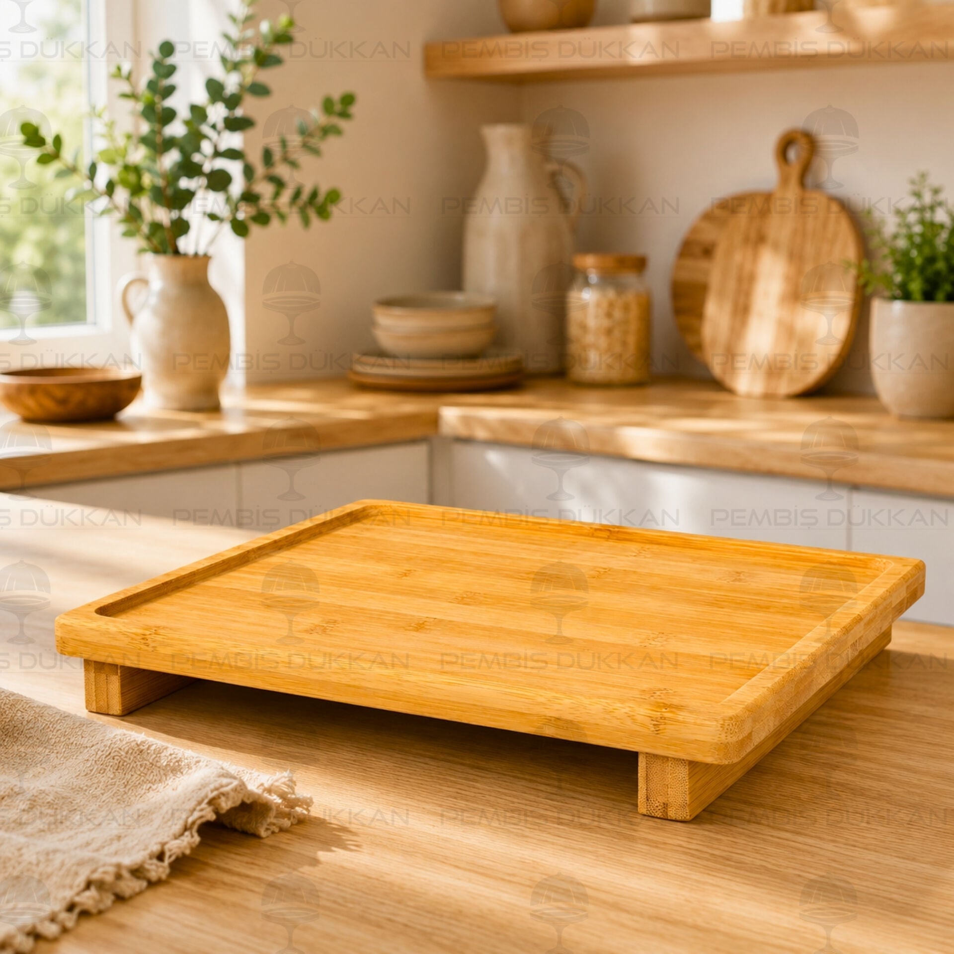 Bambu 26cm Kare Peynir Tabağı & Sunum Stand (8b71)
