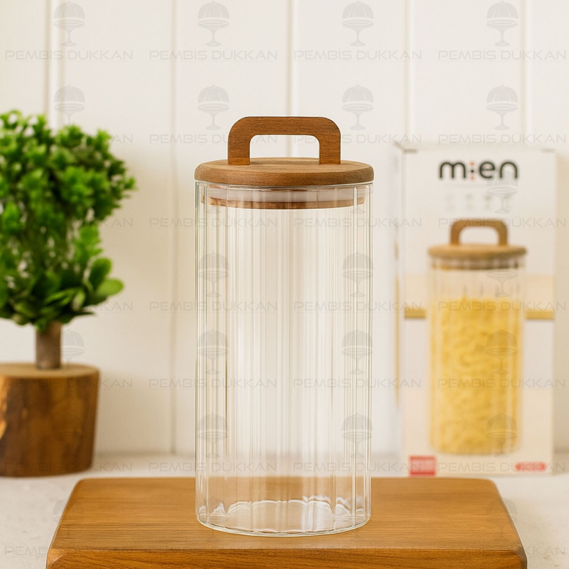 Nova 1250ml Akasya Kapaklı, Çizgili Kavanoz (Bor072)