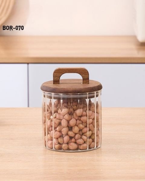 Nova 650ml Akasya Kapaklı, Çizgili Kavanoz (Bor070)