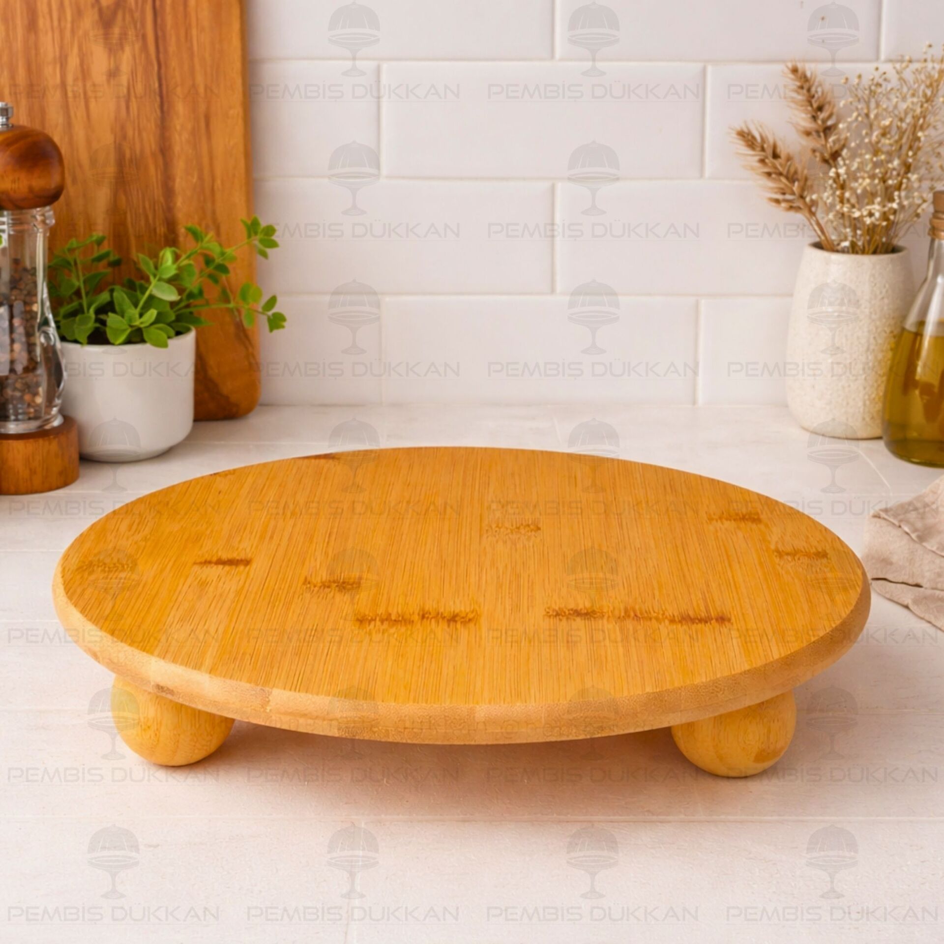 Bambu 32cm Mina Büyük Top Ayaklı, Peynir Tabağı & Sunum Stand (1092)