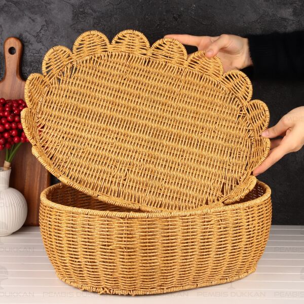 3lü Oval Kapaklı Rattan Sepet (1684)