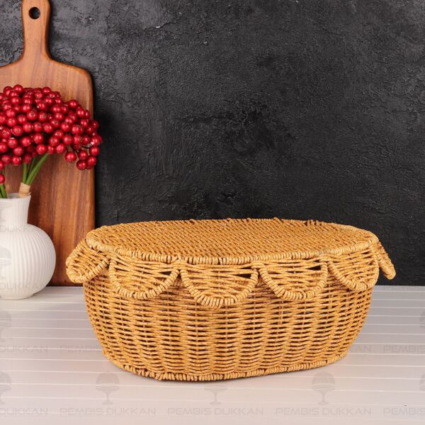3lü Oval Kapaklı Rattan Sepet (1684)