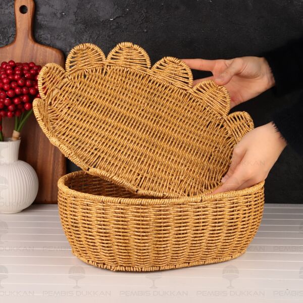 3lü Oval Kapaklı Rattan Sepet (1684)