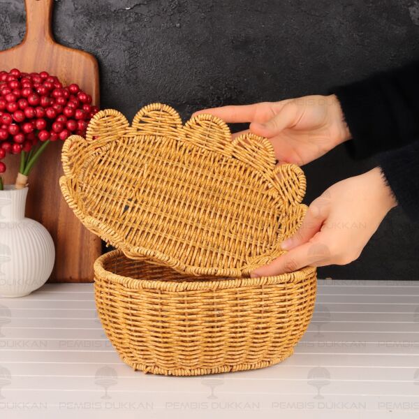 3lü Oval Kapaklı Rattan Sepet (1684)